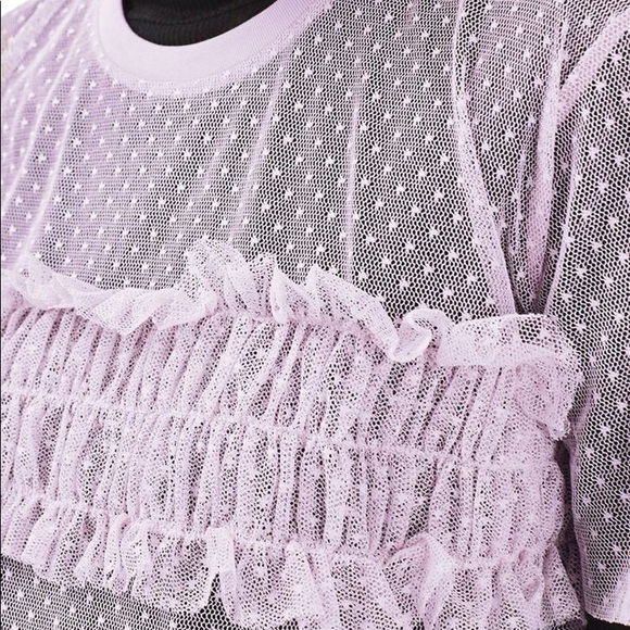 Topshop Pastel Lilac Sheer Ruffle Top with Dotted Swiss Detail - Picture 3 of 6